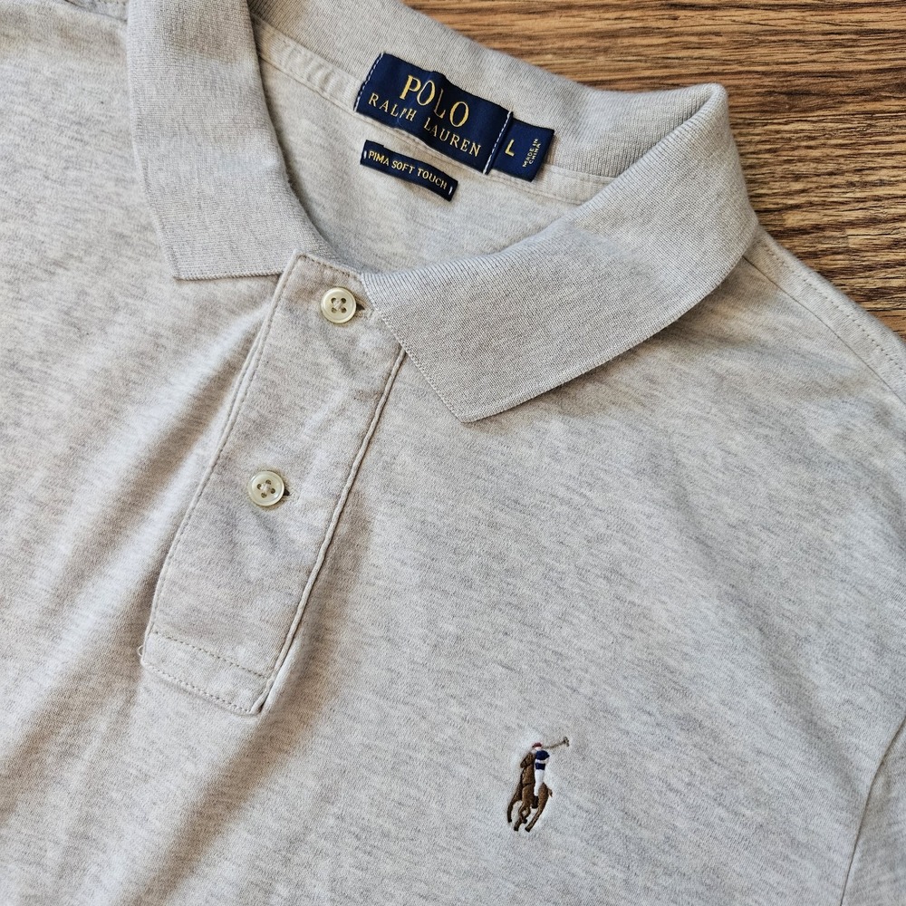 Polo Ralph Lauren Classic Fit White Heather Soft Touch Pima Cotton Polo‎ Shirt
